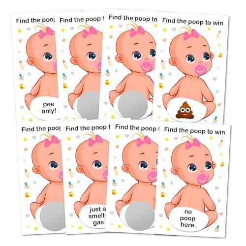 RokAPary Baby Shower Girl Scratch Off Poop Game, Easy to Play Silly Games, Funny Idea, Ice Breaker Activity. Raffle Cards, Pink Pacifier, Set of 40 Cards Made in USA