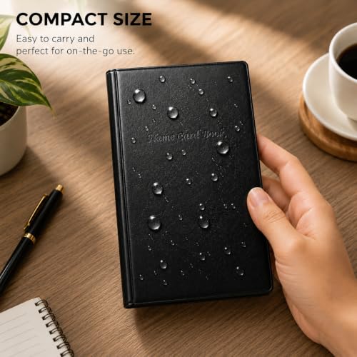 Small Business Card Holder Book Organizer with 300 PU Leather Slots, Black