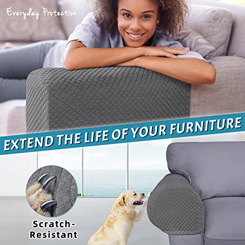 Roytub 2-Pack Grey Stretch Couch Arm Covers 17.5 x 6.3 x 8.2 in, Breathable Quilted Sofa Armrest Protectors
