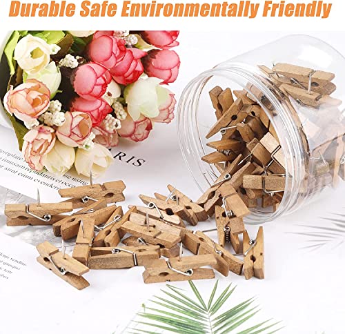 Joyberg 50 Pcs Wooden Push Pins with Clips Brown – Durable Cork Board Tacks for Photos, Art, Notes, & Crafts