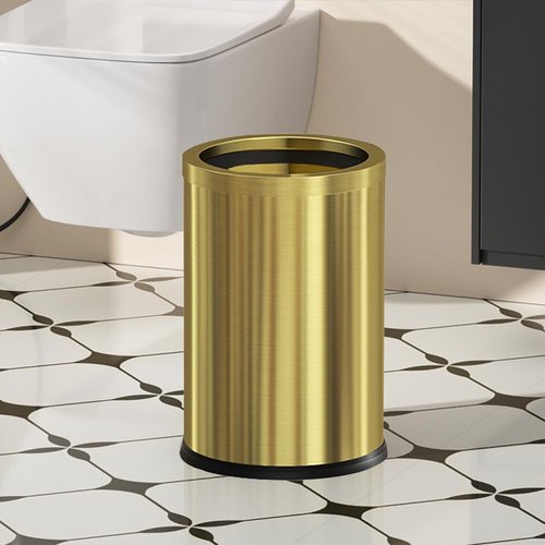 LEASYLIFE 9L/2.4GAL Gold Bathroom Trash can, Brass Bathroom Garbage can Without lid, Small Gold Black Wastebasket for Bathroom, Children's Room,Hotel, Office (Gold)