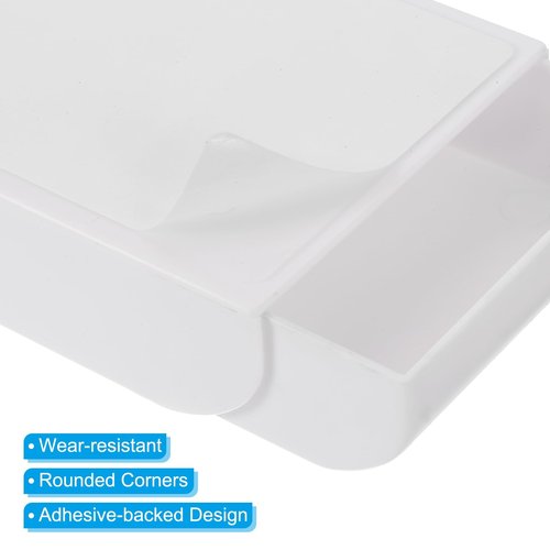 PATIKIL 2 Pack Minimalist White Under Table Drawer, Slide Out Hidden Self-Adhesive Pencil Tray Drawer Storage Organizer for Office, Home, Kitchen