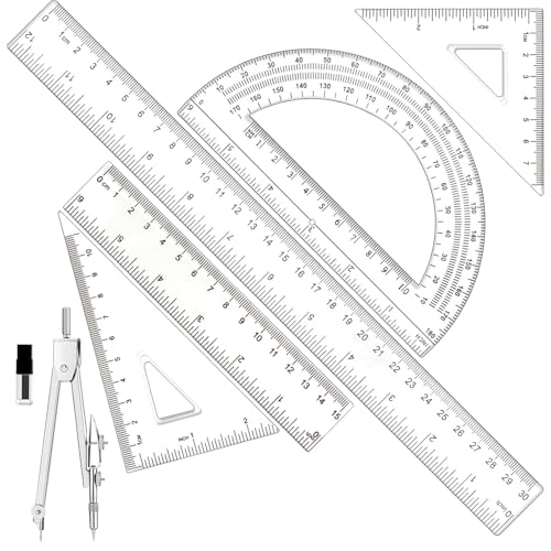 6-Piece Geometry Set with Compass, Protractor, Rulers for Students & Teachers