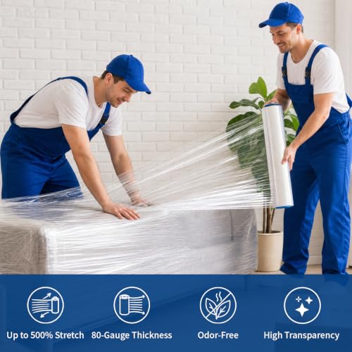 SWRT Heavy Duty 18in x 1500ft Plastic Stretch Wrap Roll for Moving & Storage