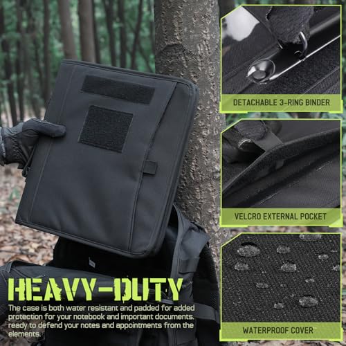 LIVANS Tactical Notebook Portfolio Padfolio Ring Binder with Zipper, Army Military Notebook Planner Contains 25 Sheets A4 Letter Paper and Detachable 3-Ring, Multi-Storage Handle Bag for Out-Work