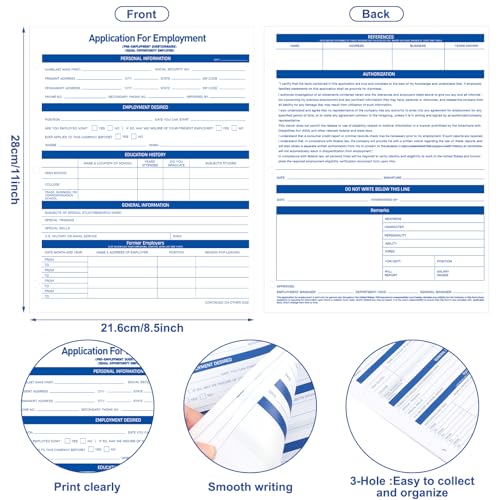 Qilery 200 Sheets Employment Application Forms, 2-Sided, 8.5 x 11 inches (2-Sided) – 200 Pack