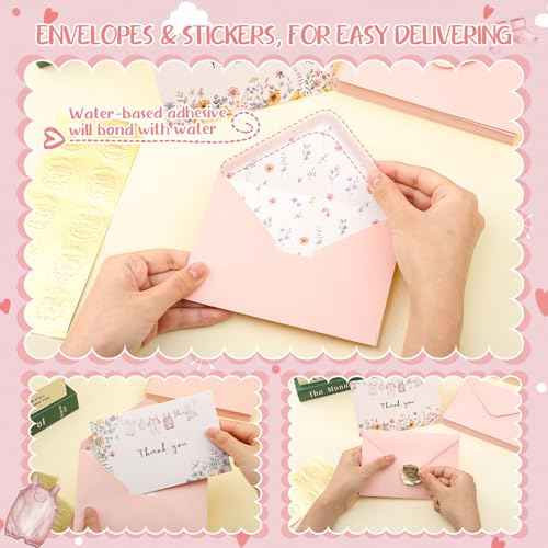 50 Pack Pink Baby Shower Thank You Cards with Envelopes and Stickers for Girl, Thank You Notes with Envelopes Set Bulk, Blank Greeting Cards for Birthday Baby Shower Party