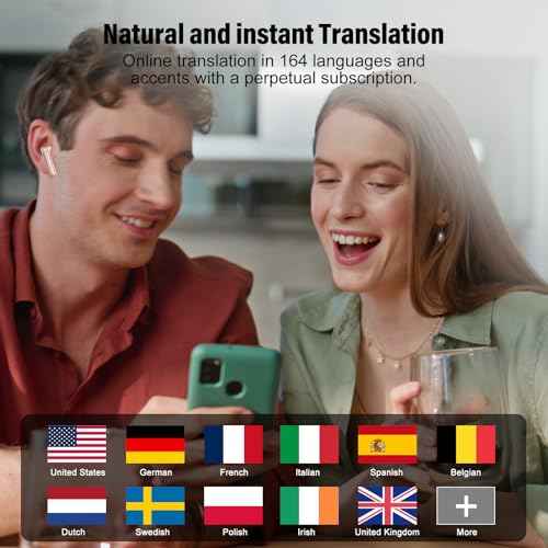 AI Language Translation Earbuds, 3-in-1 Translator Earbuds Real Time with 7 Translation Modes, with Audio and Video Call, 164 Language Bluetooth 5.3 Headphones Translating Device, Rose Gold