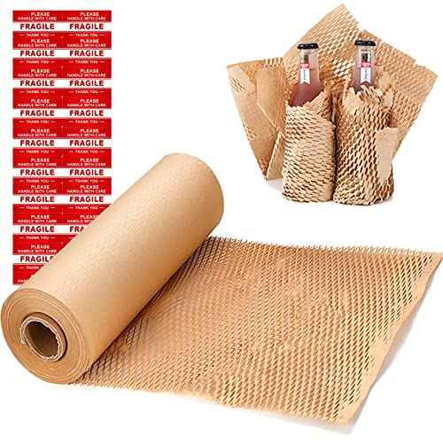 onesimcr Honeycomb Packing Paper Wrap 15"x131' Sustainable Alternative to Bubble Wrap for Moving/shipping/packing Roll with 20 Fragile Sticker Biodegradable & Fully Recylable¡¦