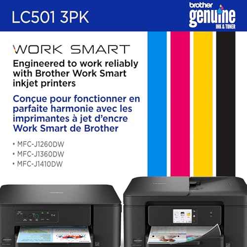 Brother Genuine LC5013PK 3-Pack Standard Yield Cyan, Magenta, and Yellow Ink Cartridges (for use with Work Smart 1260, 1360, and 1410 Printers)