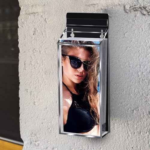 Amyhill 2 PCS Outdoor Brochure Holders 12 x 4.5 x 2.24 inches Waterproof Acrylic Envelope Holder Wall Mount Brochure Box with Lid, Clear Pamphlet Advertising Display Box for Store(Clear and Black)
