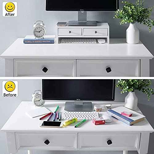 WELLAND Monitor Stand Riser with Drawers, Computer Monitor Stand, Desktop Organizer Stand for Laptop, PC, Office Supplies, White
