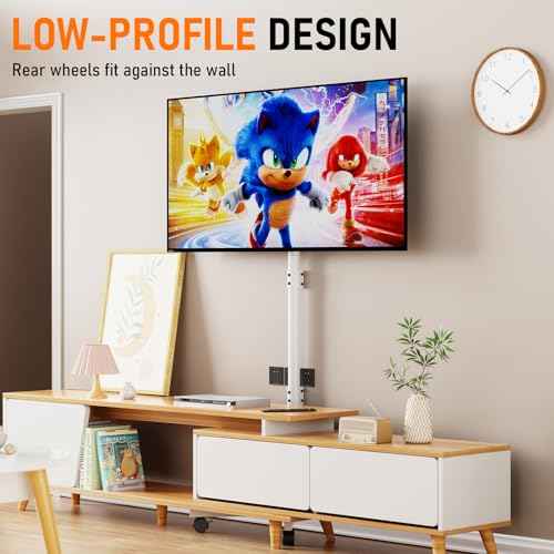 Mobile TV Cart Rolling TV Stand for 23-60 Inch LCD LED OLED Flat Curved Screens up to 88 lbs, Height Adjustable Portable TV Cart with Shelf & Wheels, Outdoor TV Stand Mount, Max VESA 400x400mm, White
