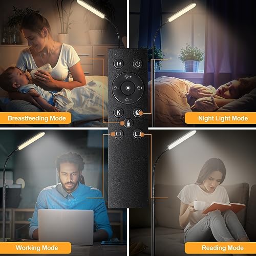 Floor Lamp, 18W 1800LM Super Bright LED Floor Lamp with Remote & Works with Smart Plug, Dimmable Timing Eye Caring Reading Lamps Floor Standing for Living Room Bedroom Office