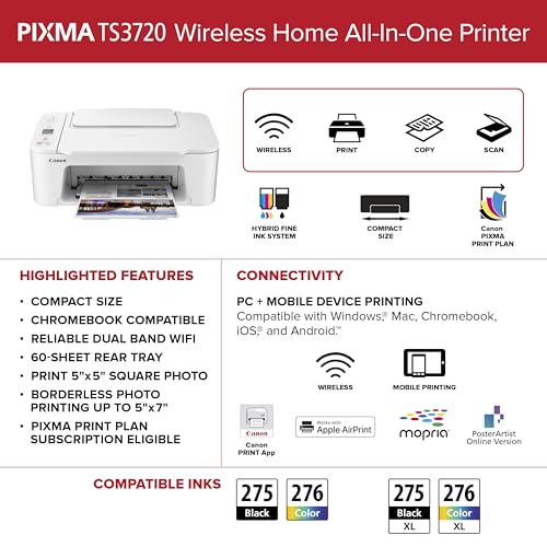 Canon PIXMA TS3720 Wireless All-in-One Inkjet Printer for Home Use