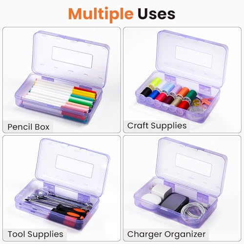 Large Purple Personalized Pencil Box Organizer with Sticker - Sturdy & Stackable