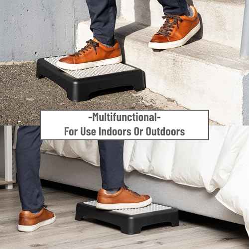 Mind Reader Platform Booster Step, Step Stool for Seniors, Indoor Outdoor, Riser, 17" L x 13" W x 3.5" H, Black and White