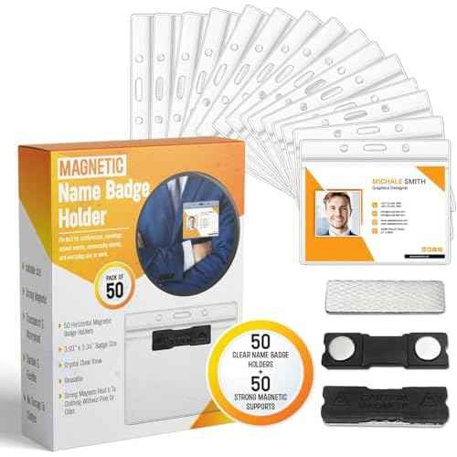 Magnetic Name Badge Holders 50 Pack ? 3.5x2.25 Horizontal Name Tags, Strong Magnet ID Badge Holders, Durable Name Tag Holders for Office, Conferences & Events (50 Count)