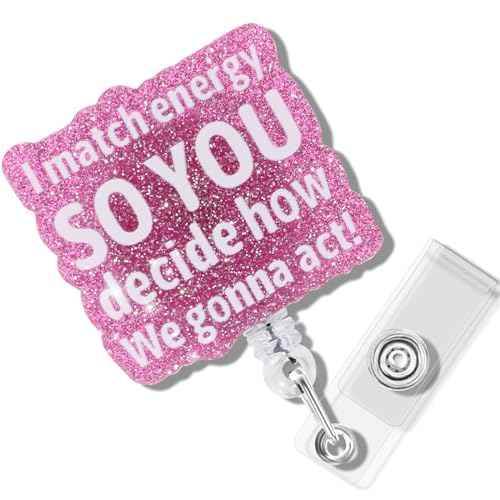 Namifin Retractable Badge Holder Retractable Badge Reels Lightweight Badge Reel with ID Clip for Nurse, Work, Office Workers, Nurses, Nursing, Doctor Supplies Gifts (I Match Energy - Pink)