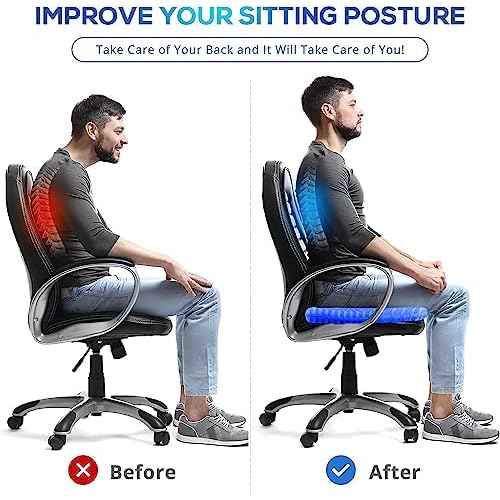 Super Large Gel Seat Cushion for Long Sitting - 19inch Office Chair Car Seat Wheelchair Cushion for Coccyx, Sciatica, Back, Tailbone Pain Relief - Cool, Soft & Breathable Pillow with Non-Slip Cover