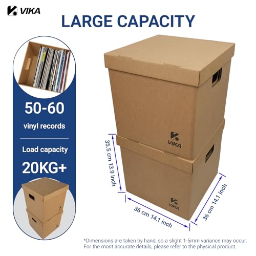 Vinyl Record Storage Box & Moving Box ? Sturdy Cardboard with Removable Lids and Handles, Holds 60 Records/Laser Discs Each - Set of 4 Boxes