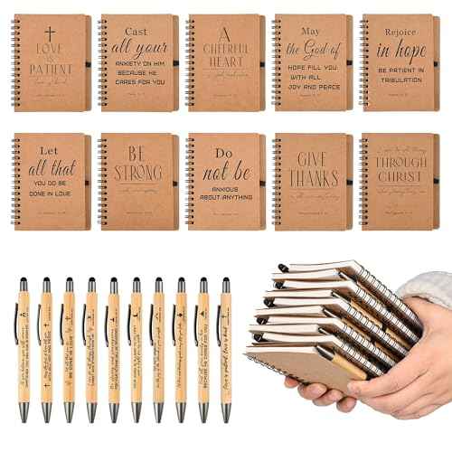 INSADA 30 Sets Bulk Christian Spiral Notebooks with Bamboo Pen Prayer Journal, Small Notepad (5.43¡±x4.33¡±) - Christmas Gifts for Church Members, Bible Study Groups & Church Families
