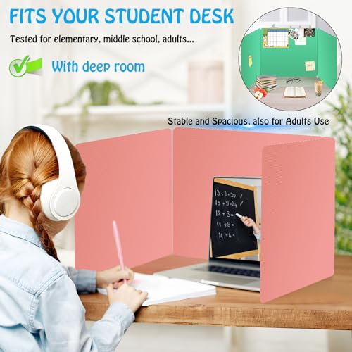 Colorful 12-Pack Desk Dividers for Students, Durable Plastic Study Carrel Divider, Easy to Clean Privacy Classroom Shield Folder Boards for Student Desk Pink Orange Blue Green