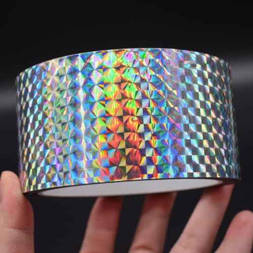 Self-Adhesive Holographic Reflective Tape Prism Tape Holographic Reflective Tape for Keep Birds Away, Craft Projects, DIY Art, Home, Daily Use (Silver, 2 Inch x 55 Yard)