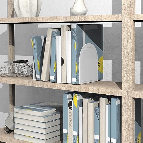 White Metal Bookends with Anti-Slip Design - Heavy Duty Book Ends, 1 Pair