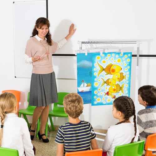 Soaoo Anchor Chart Storage Rack Adjustable Blueprint Storage Vertical Poster Holder Anchor Chart Holder with 12 Pcs Hangers for Classroom School Students Home Office Workers Supplies(White)