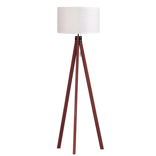 SUNMORY Wood Tripod Floor Lamp，Mid Century Modern Floor Lamp with Three Color Temperature LED Bulb,Modern Lamp for Living Room, Bedroom, Study Room and Office, Linen Lampshade with E26 Lamp Base