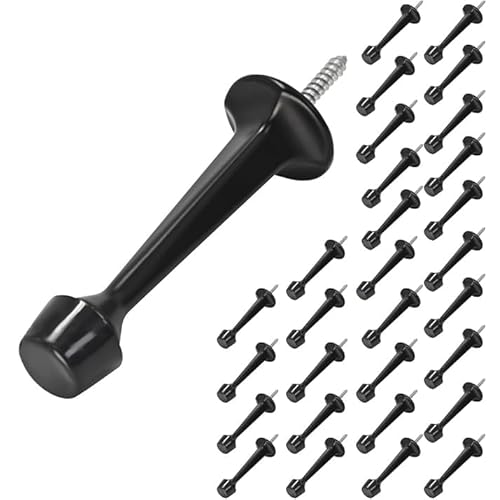 HOMOTEK 30Pack Heavy Duty Solid Rigid Door Stop with Soft Rubber Tip, Zinc Die Cast Door Stopper Protect Wall & Door, Black