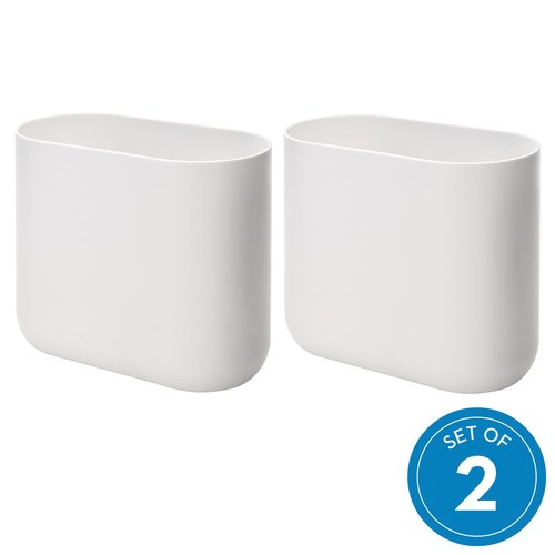 iDesign Small Oval Plastic Bathroom Trash Cans - Ideal for Bathroom, Bedroom, or Office - Set of 2 - White