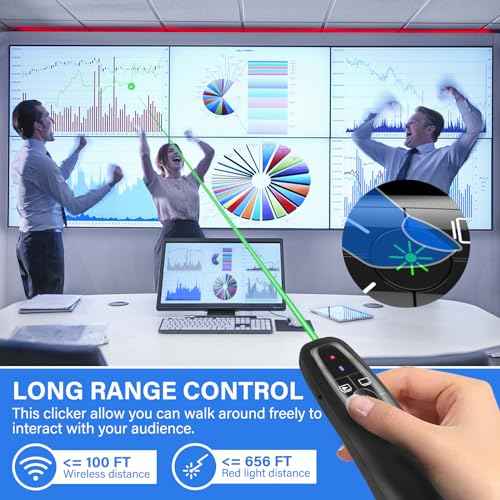 Presentation Clicker Wireless Presenter Remote Clicker, 2-in-1 USB C USB A Clicker for PowerPoint Presentations, Rechargeable Presentation Clicker with Green Light Pointer, Clicker for Class, Meeting