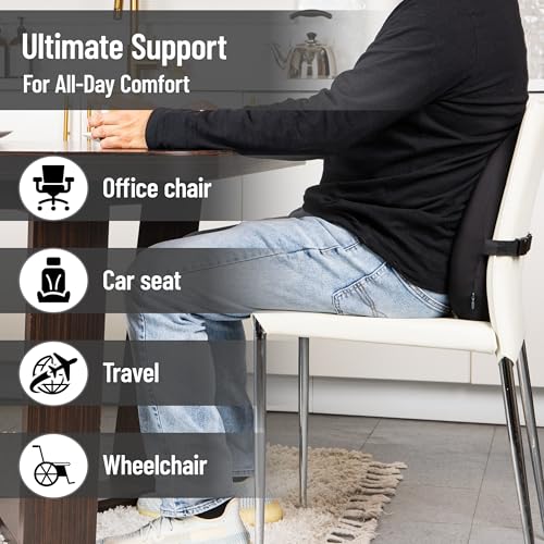 Mind Reader Lumbar Support Pillow with Air-Cloud Technology, Office Chair Back Cushion, Memory Foam, Black