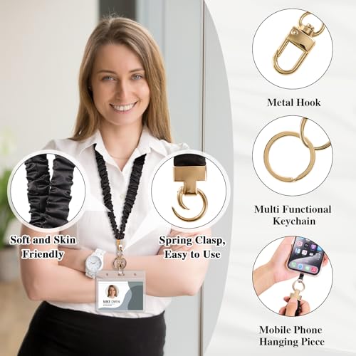 Prudiut Black Scrunchie Lanyard with ID Holder for Teachers & Women