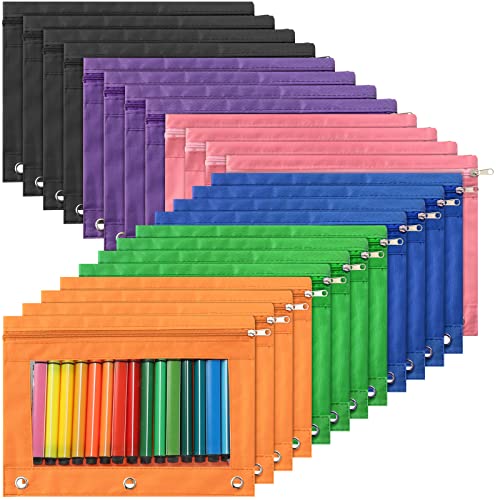 Marspark 48 PCS Pouch Bag for 3 Ring Binder - Bulk Zipper Pencil Binder Pouches with Clear Window for School Office Utensils Storage Supplies(Multicolor)
