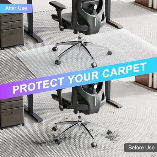Vicwe Office Chair Mat for Carpet, 32'' x 55'' Computer Desk Chair Mat for Carpeted Floors, Easy Rolling Hard Mat for Office Chair on Carpets, Anti-Slip Carpet Protector Mat Clear,Ship Flat