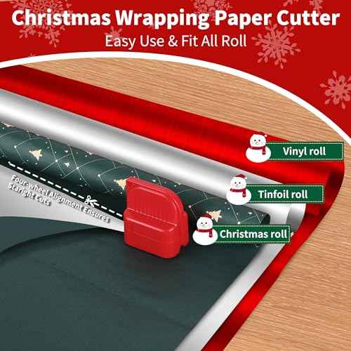 Christmas Wrapping Paper Cutter - 2 Pack, Straight & Neat Paper Roll Cutter for Gift Wrapping (Black & Red)
