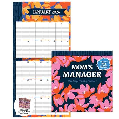 TF Publishing 2026 Mom's Manager Wall Calendar - Large Grids for Appointments and Scheduling - Vertical Monthly Wall Calendar 2026 with Premium Matte Paper for Home and Office Organization - 12x12in
