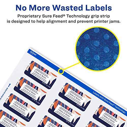 Avery Matte White Rectangle Labels, Sure Feed Technology, 1" x 2", 1,200 Matte White Printable Labels