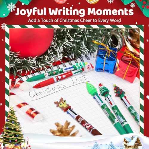 120 Pieces Christmas Multicolor Pens All In One 4-in-1 Ballpoint Pen 0.5mm Christmas Retractable Pen Santa Snowman Reindeer Writing Pens for Xmas Students School Office Coworker Supplies Gifts