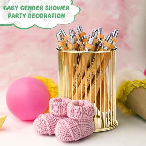 Yeaqee 100 Sets Woodland Safari Baby Shower Gifts for Guest Greenery Woodland Baby Shower Favors Retractable Pens Bamboo Pens Gender Reveal Greeting Cards Souvenirs Prizes