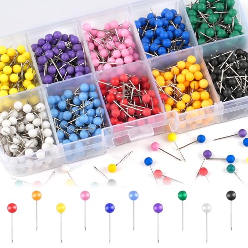 1000 Pcs Multi-Color Push Pins, Map Pins for Travel Map, 1/8" Tacks