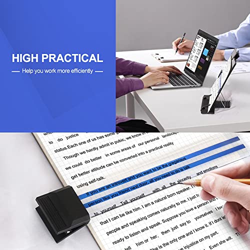 Adjustable Desktop Document Holder Stand with Paper Clip and Line Guide for Office, Black Metal