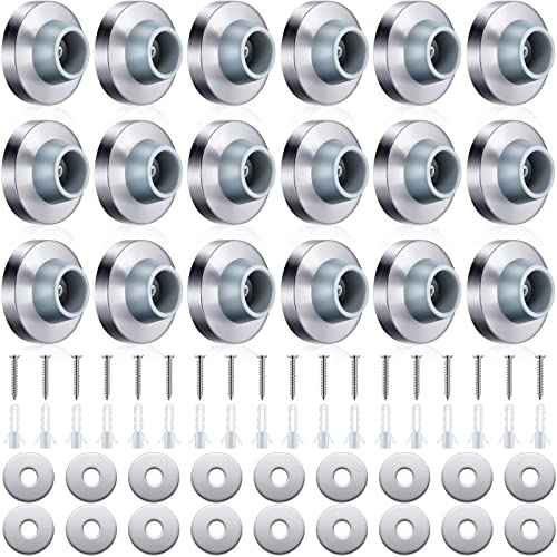 Pangda Concave Wall Door Bumper Stop Silver Stainless Steel Wall Door Bumper with 1-1/8 Inch Gray Round Rubber Protector Stops(Silver,18 Pieces)