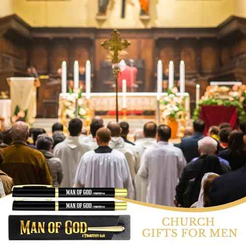 Spakon 40 Sets Fathers Day Christian Gifts Bulk Man of God Pen for Men Bible Verse Pens with Leather Pen Holder Sleeve Faith Based Gifts Baptism Church Party Favor for Dad Pastor