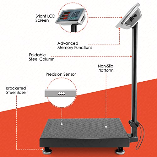 Houseables Industrial Scale, Platform Scale, 600 LB, Large, Weight Machine for Luggage, Shipping, Packages, Floor, Commercial, Heavy Duty, Box, Postal, Laundry, Warehouse, Luggage Weighing, Digital