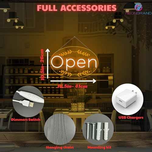 LED Open Sign for business ? Led Neon Light with Hanging Kit and Plug for Shop, Window, or Business Use (Orange Yellow, 16.5x10.5'')