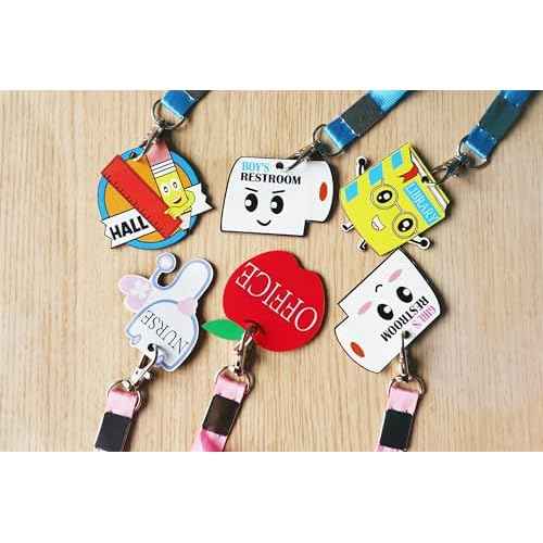 Hall Passes for Classrooms Must Haves, 6 First Day of School Teacher Organization Supplies Gifts Bathroom Lanyards Set for Elementary Middle High Students Restroom Library Office Nurse Bulk Pass